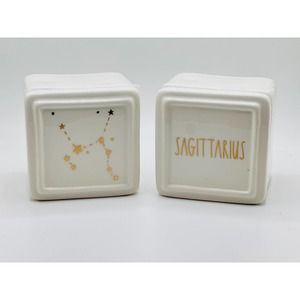 Rae Dunn White and Gold Sagittarius Constellation Ceramic Pair